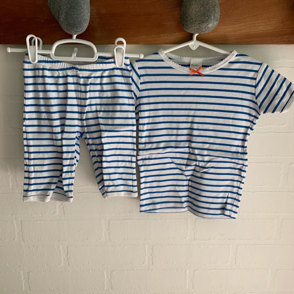 Matching Blue & White Stripped Shirt & Capri Set
